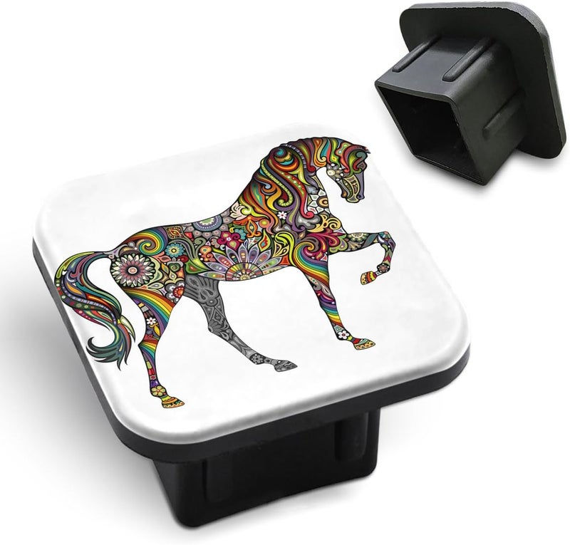 Tnomchey Horse Trailer Hitch Cover 2 Inch Rainbow Colorful Animal Cool Collage Floral Leaf Petal Trailer Hook Dust-Proof Plug Square Mouth Protection Cover Rubber Receiver Tube Hitch Plug for Cars - Image 1